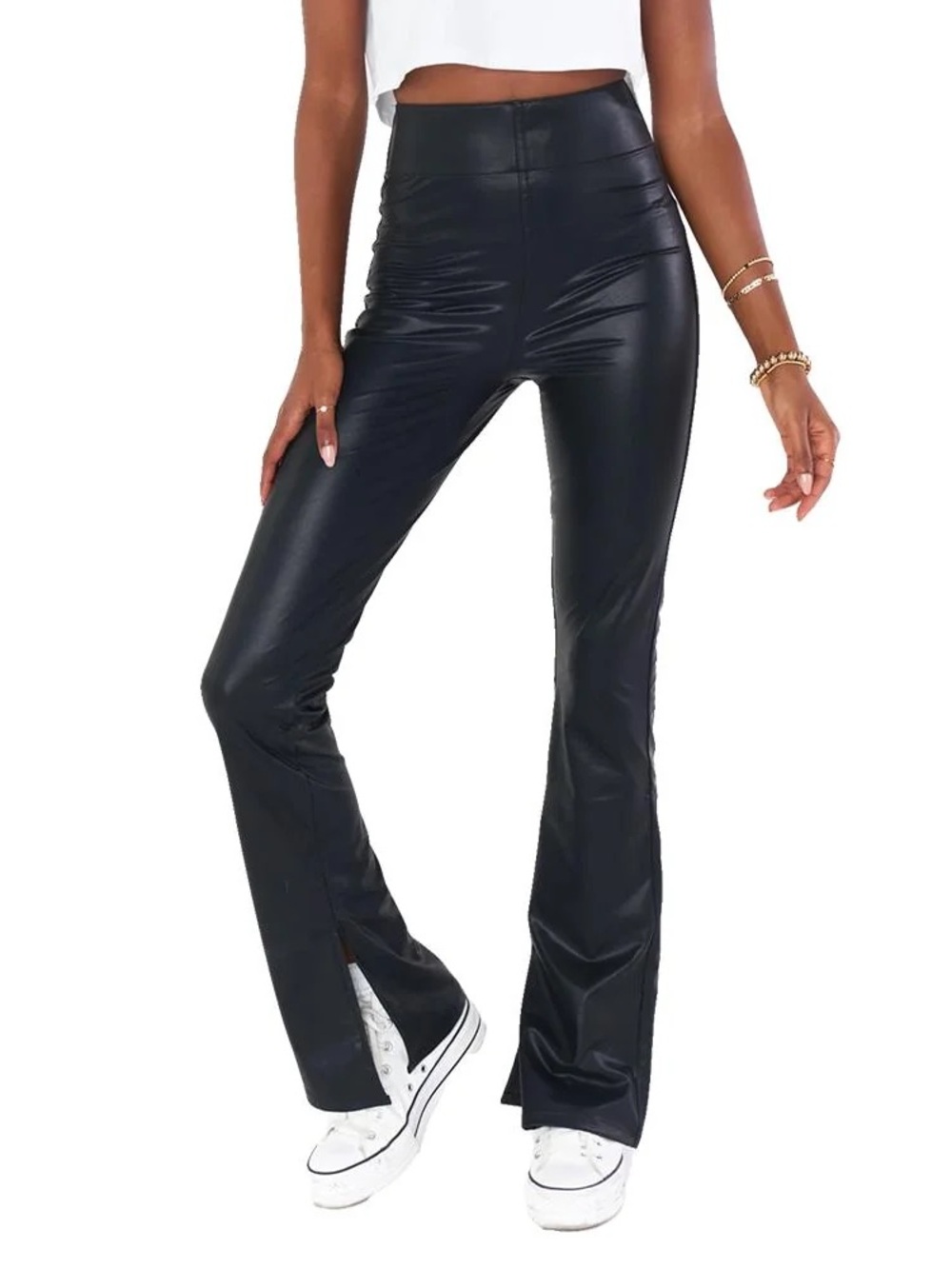 Show Me Your MuMu Black Faux-Leather Flared Kids Leggings